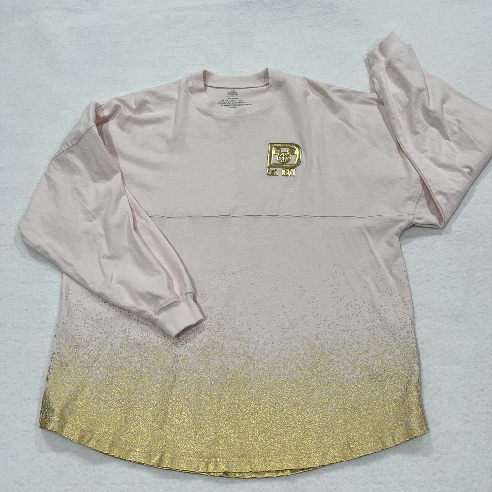 Disney Spirit Jersey Womens Large Pink Gold Puff Print Oversized Pullover Ombré